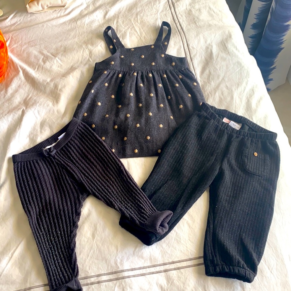Zara Fall Bundle - pinafore dress, 2 x gray pants